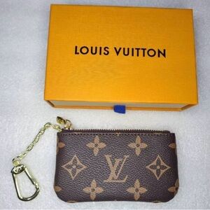 Louis Vuitton Brown Monogram Key & Pouch with Gold Chain